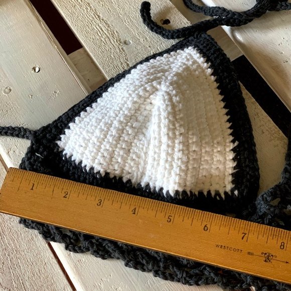 Boho-Chic Blue Border + White Crochet Bikini Top - Picture 3 of 5